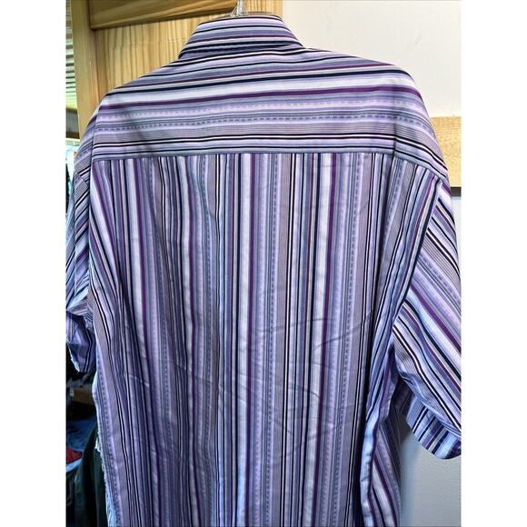 ENRO Vintage Men’s XL Purple Striped Short Sleeve Button Down Cotton Shirt - Picture 10 of 11